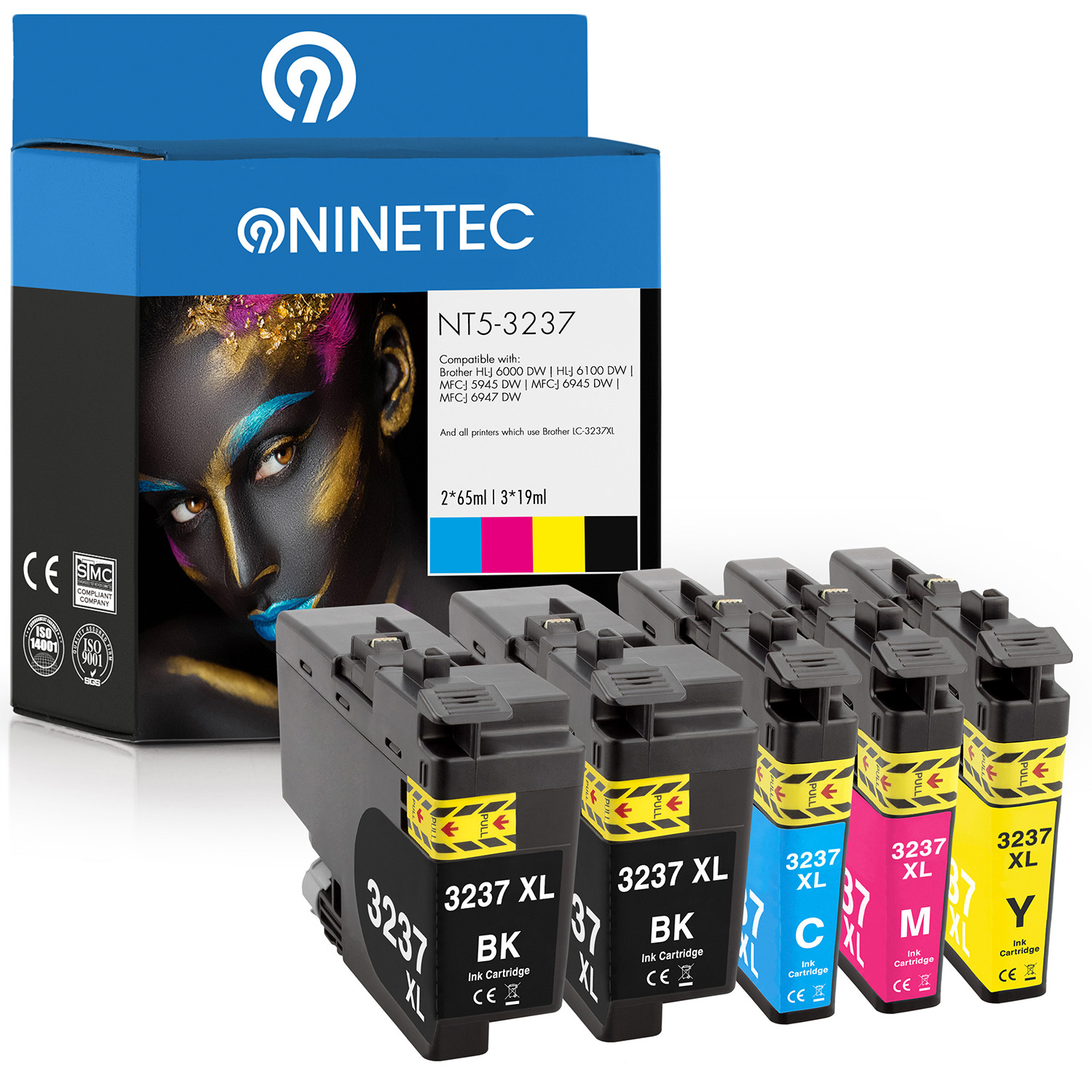 NINETEC 5er Set ersetzt magenta,yellow LC-3237 LC-3237 LC-3237 Tintenpatronen BK, C, (LC-3237 cyan, black, M, LC-3237 Y) Brother