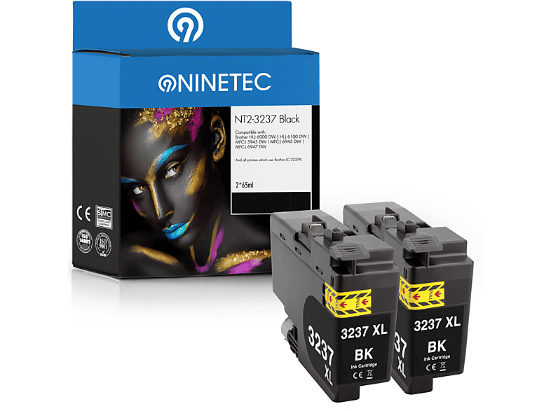 NINETEC 2er Set black Tintenpatronen Brother Patronen ersetzt LC-3237 (LC-3237 BK)