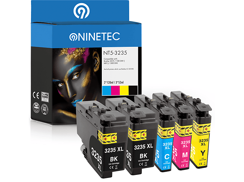 NINETEC 5er Set ersetzt Brother LC-3235 Tintenpatronen black, cyan, magenta,yellow (LC-3235 BK, LC-3235C, LC-3235 M, LC-3235 Y)