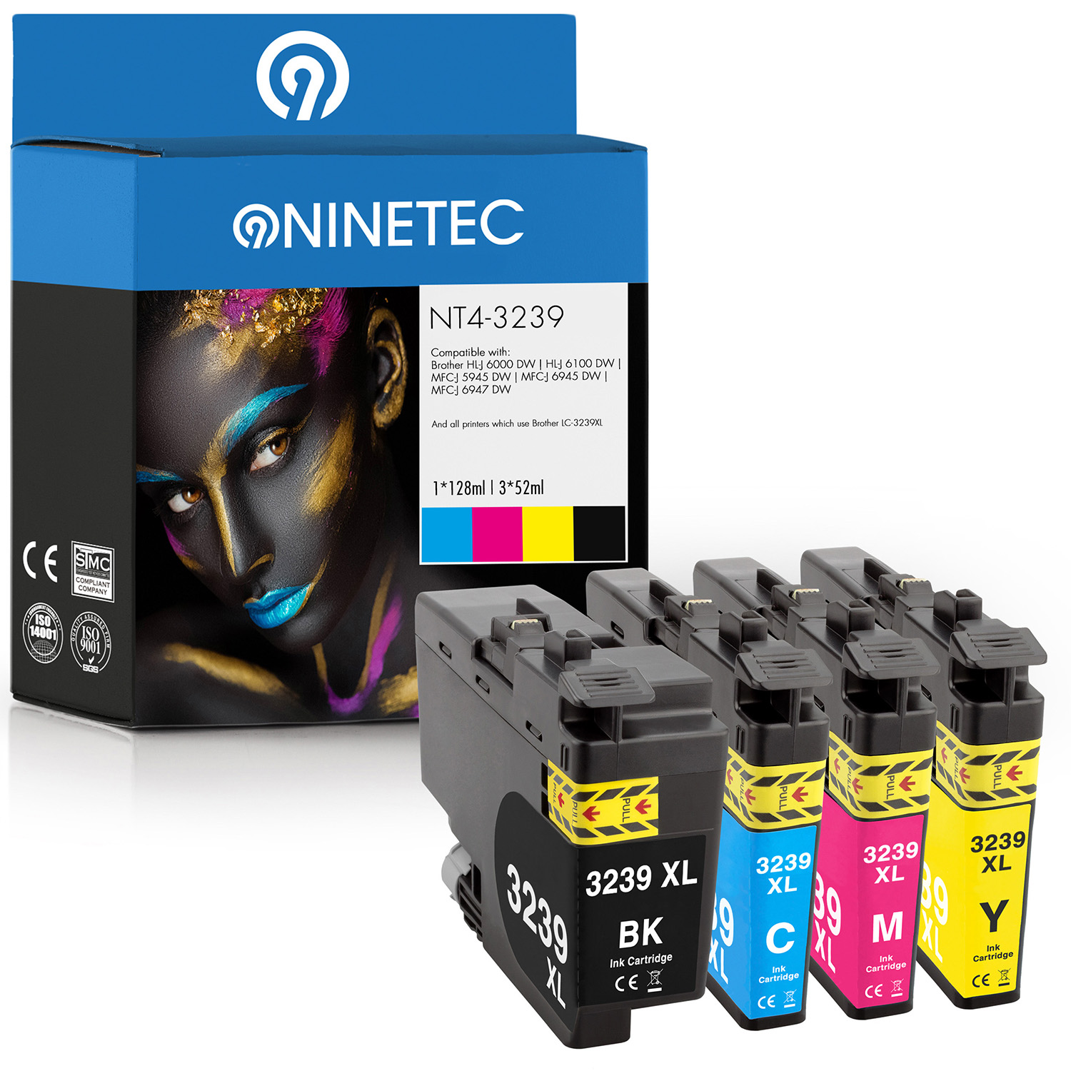 NINETEC 4er Set ersetzt LC-3239 magenta,yellow LC-3239 Tintenpatronen Y) LC-3239 black, cyan, (LC-3239 Brother M, LC-3239 C, BK