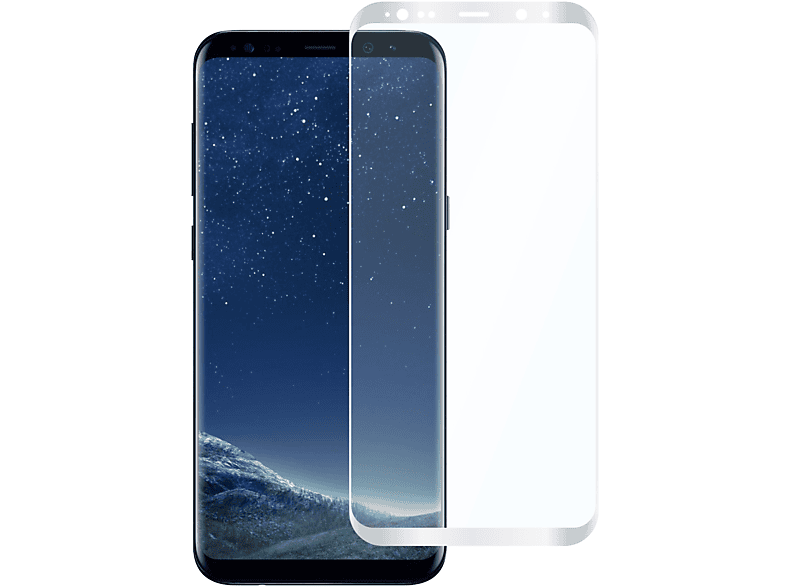 Samsung Full SLABO Cover Panzerglasfolie Rahmen Premium Tempered (SM-G955)) Galaxy - Glass Weiß S8+ Displayschutz(für