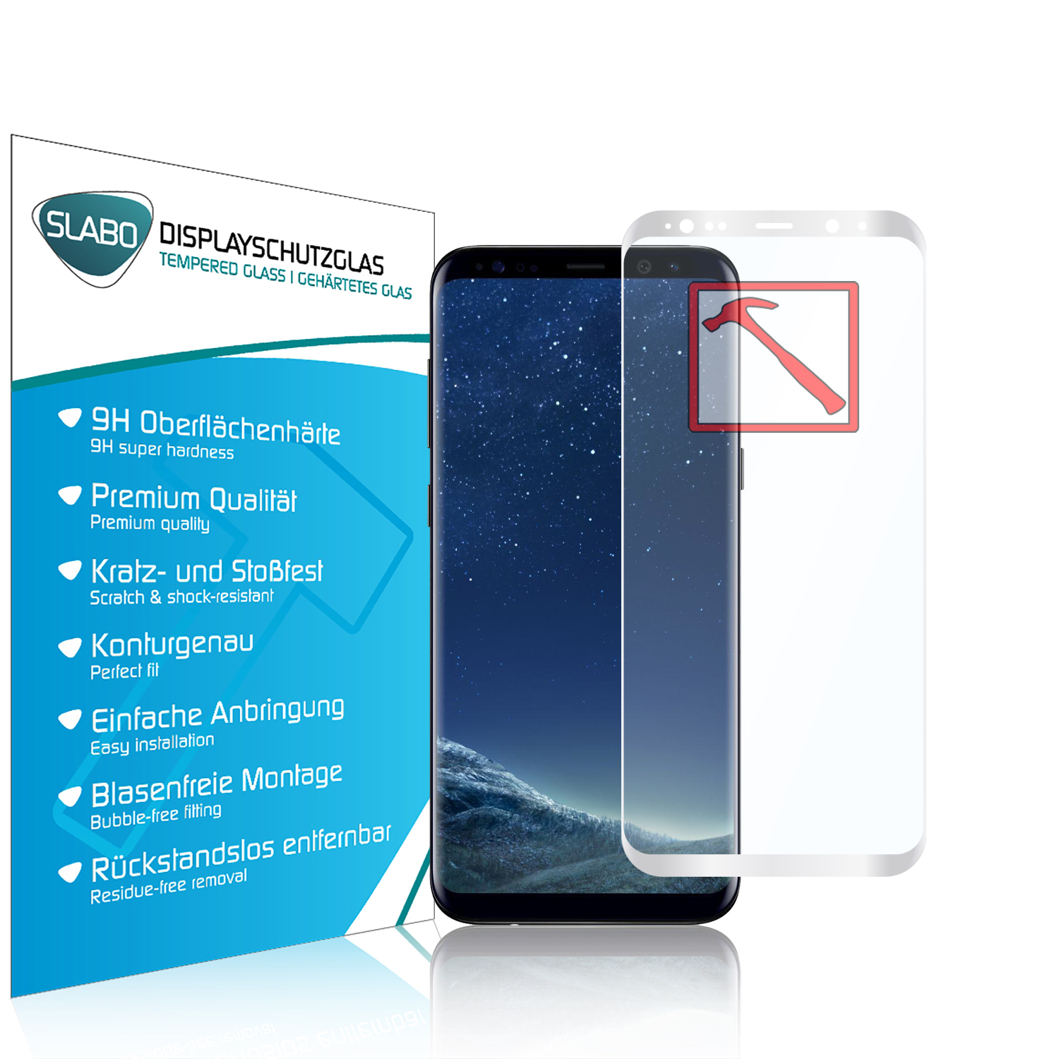 Samsung - Displayschutz(für (SM-G955)) Galaxy S8+ Premium Glass Full SLABO Tempered Weiß Rahmen Panzerglasfolie Cover