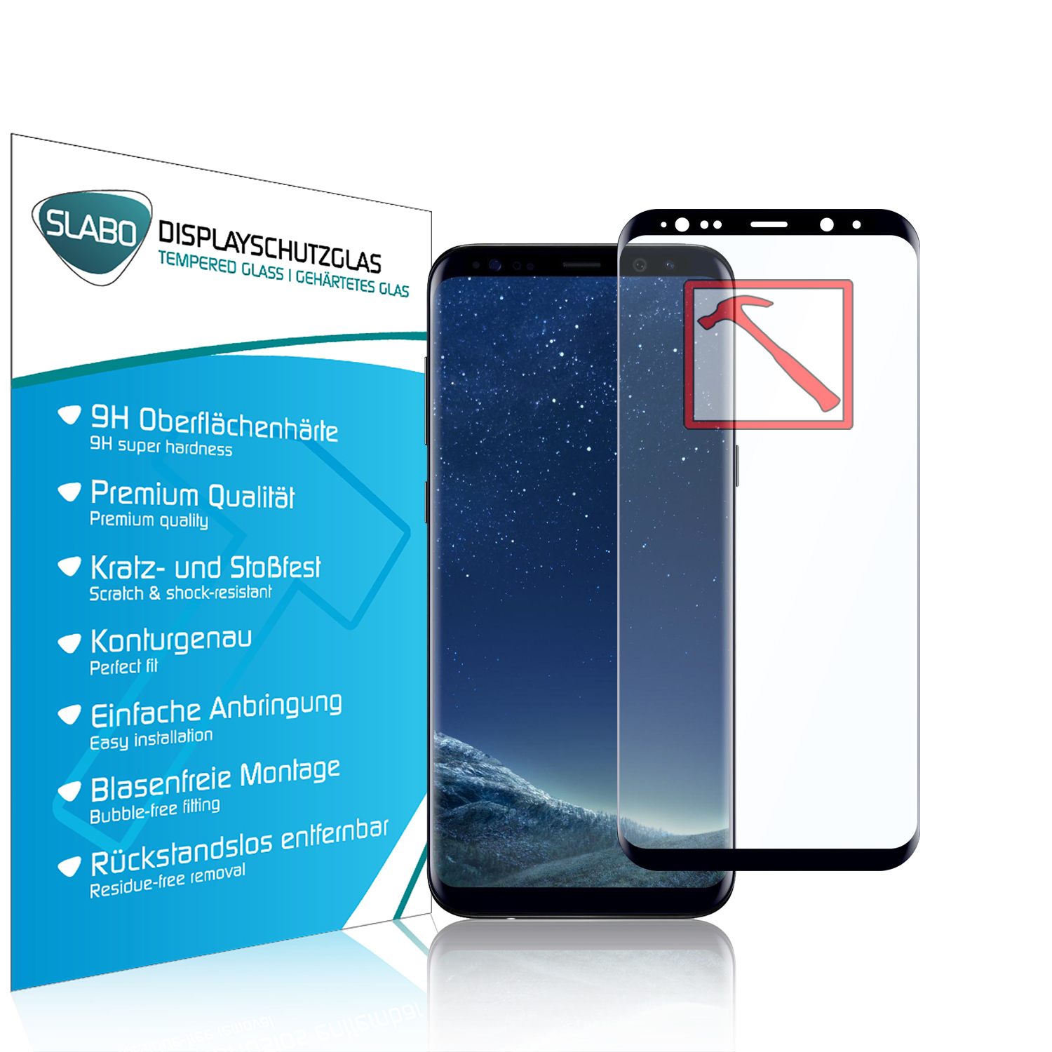 SLABO Premium Rahmen Displayschutz(für Galaxy - Schwarz S8) Full Panzerglasfolie Cover Samsung Tempered Glass