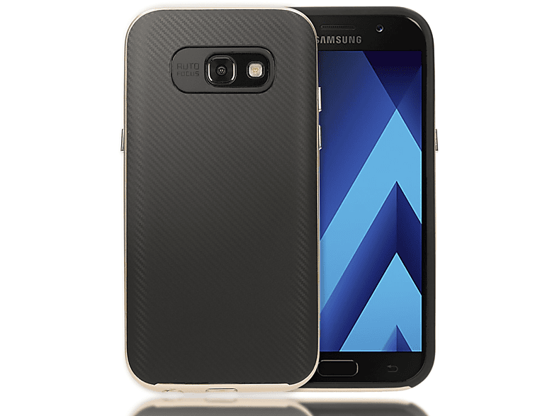 Hülle, Galaxy (2017), Samsung, Silikon A3 Backcover, Gold Carbon-Look NALIA