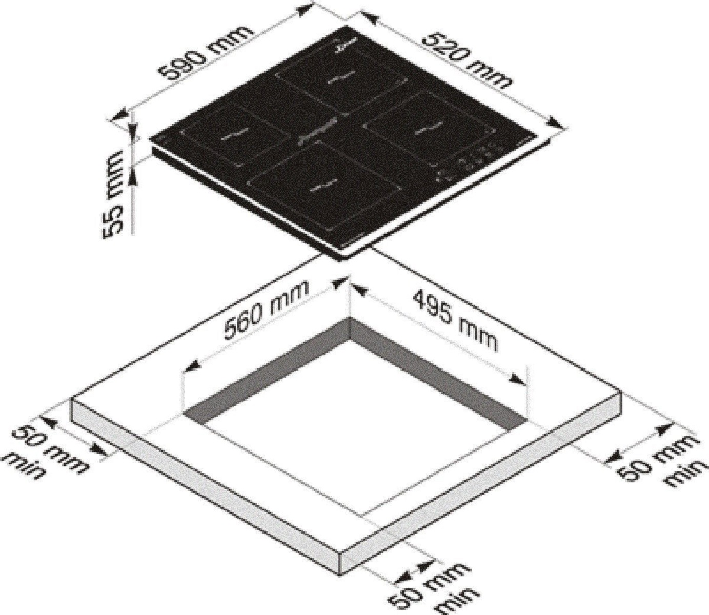 cm Induktionskochfeld Kochfelder) KAISER 6730 FIG 4 breit, (60 KCT