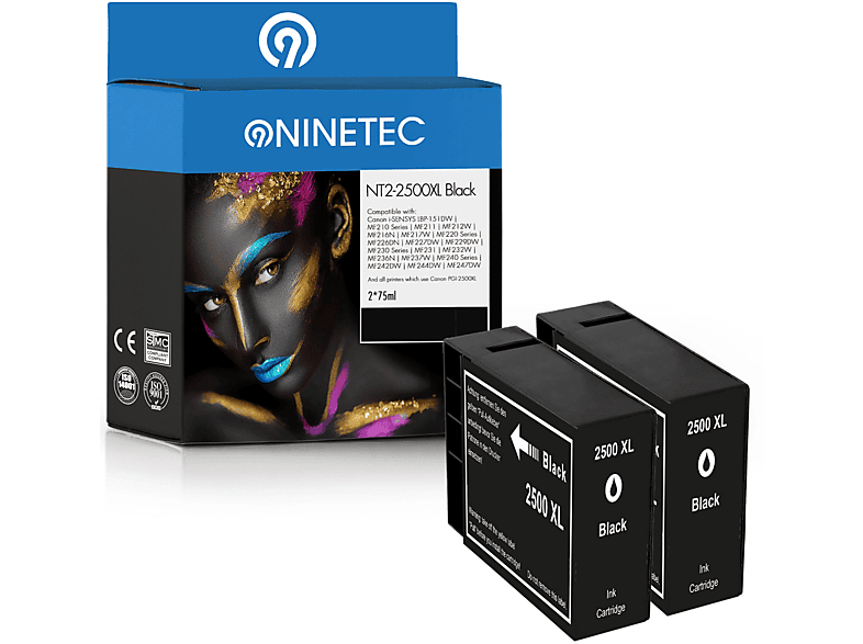 NINETEC 2er Set Patronen ersetzt PGI-2500 Tintenpatronen (9254 Canon 001) B black