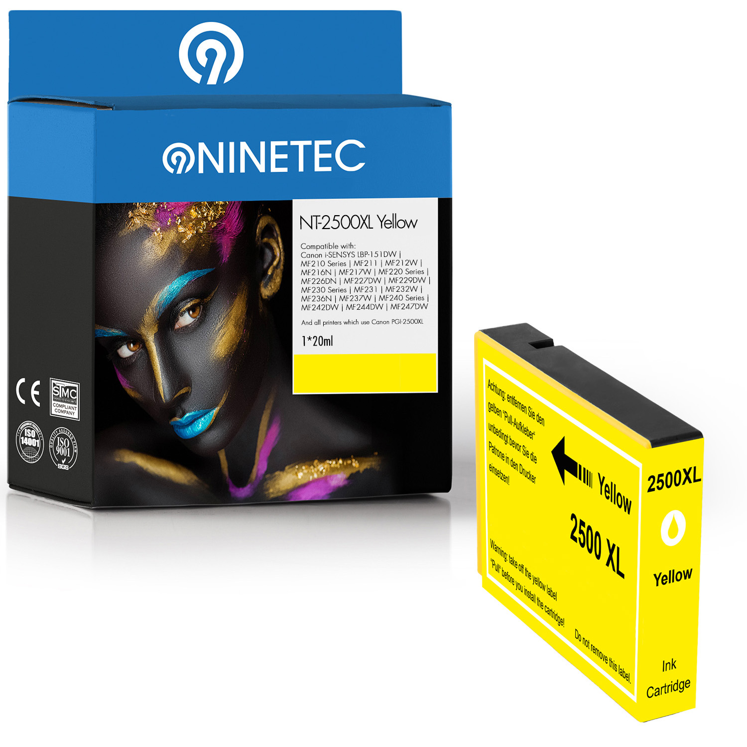 NINETEC 1 Patrone ersetzt 001) Tintenpatrone (9267 yellow B Canon PGI-2500