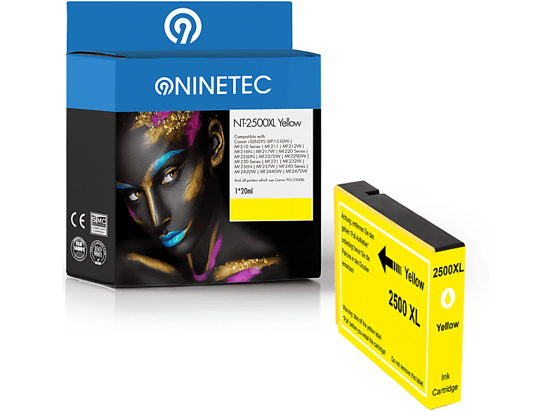 NINETEC 1 Patrone ersetzt Canon PGI-2500 Tintenpatrone yellow (9267 B 001)