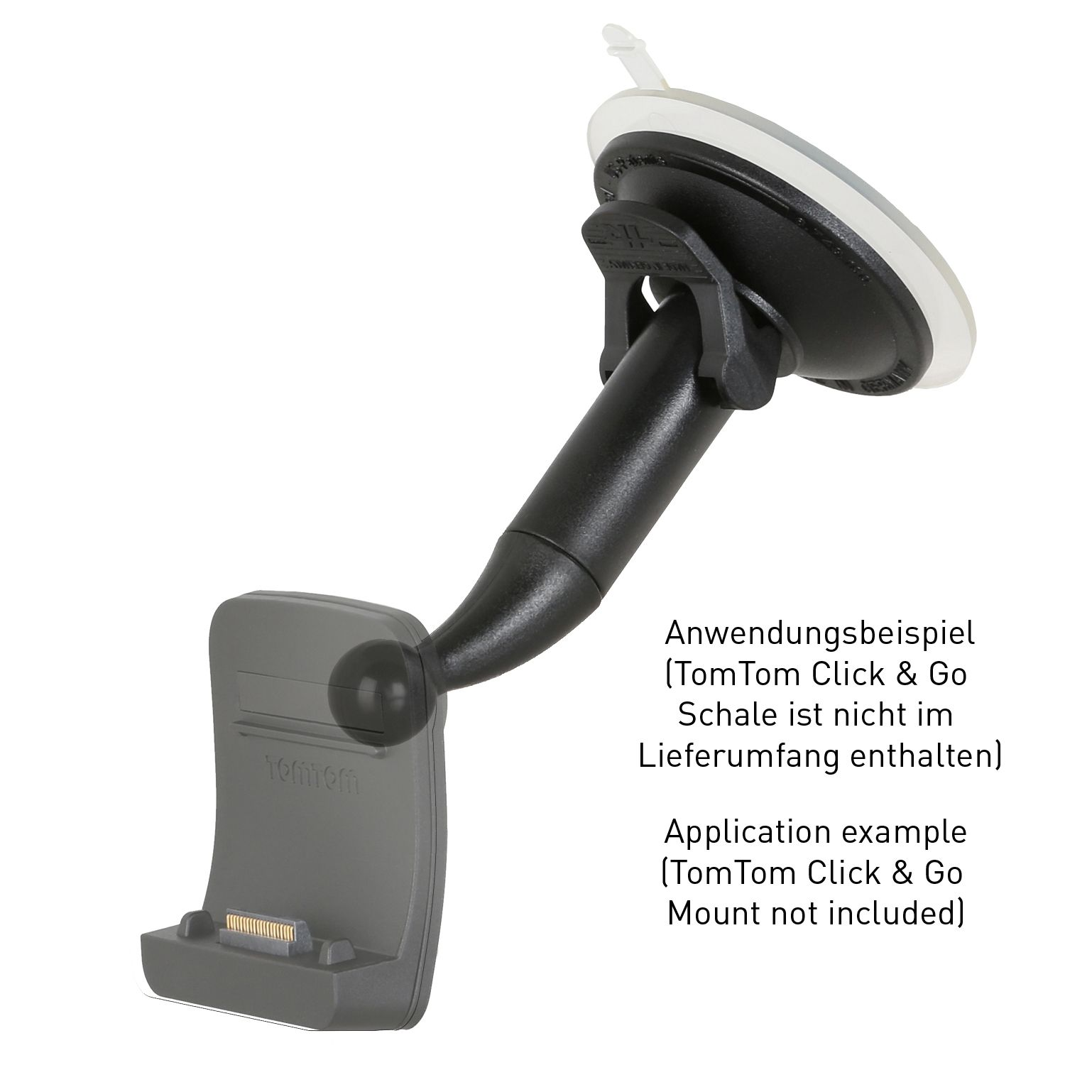 TomTom Autohalterung. Schwarz und grau mit Saugnapf für die Windschutzscheibe.