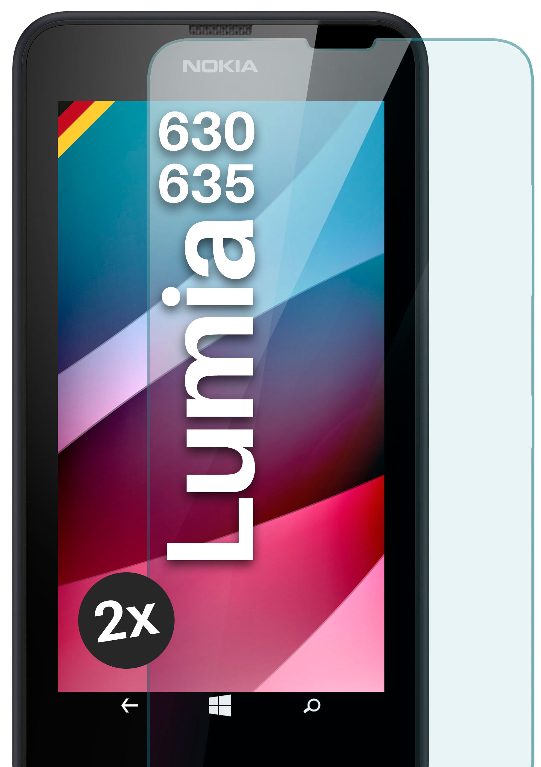 MOEX 2x Nokia Lumia klar Panzerglas / Schutzglas(für 630 - Schutzfolie, 635)