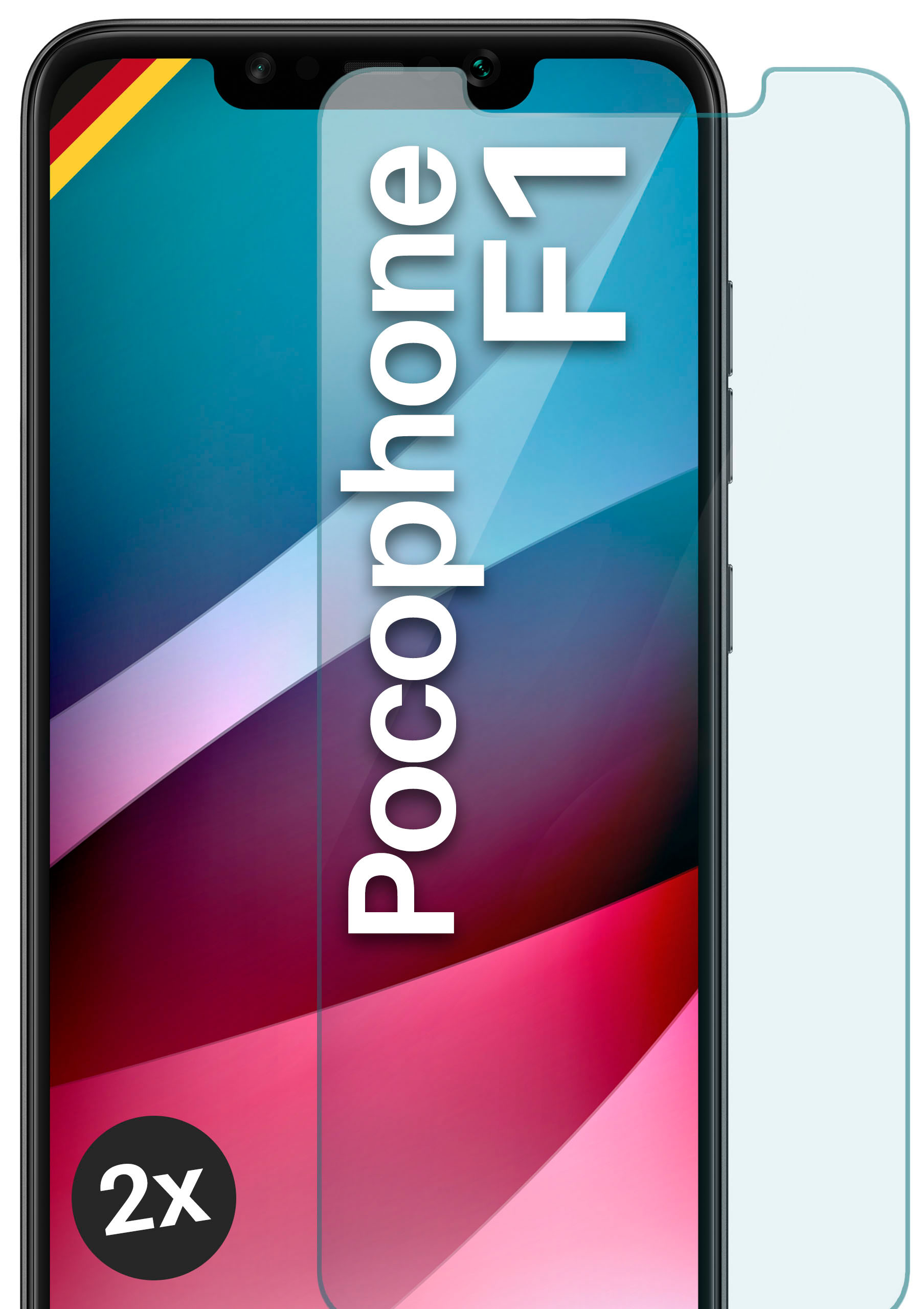 Schutzglas(für 2x F1) - Pocophone Schutzfolie, Xiaomi Panzerglas klar MOEX