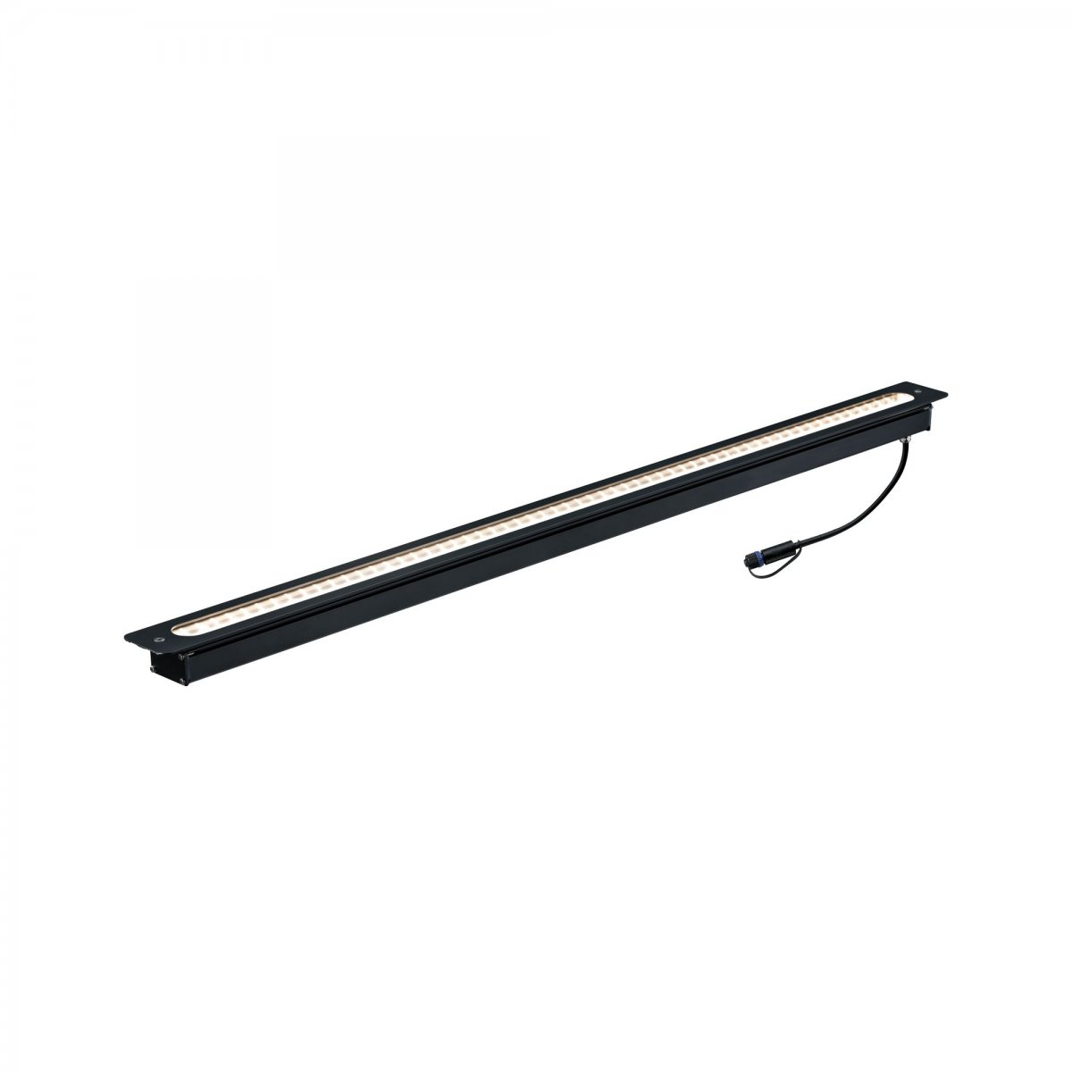 Schwarzer LED-Lichtbalken. Der Balken ist horizontal und der Hintergrund ist weiß.