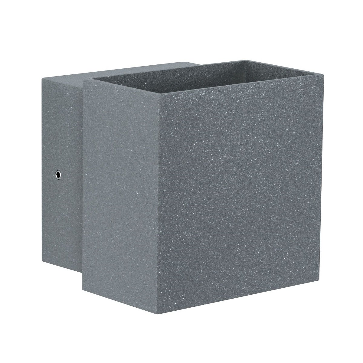 Szara lampa w kształcie kostki ze światłem na białym tle.