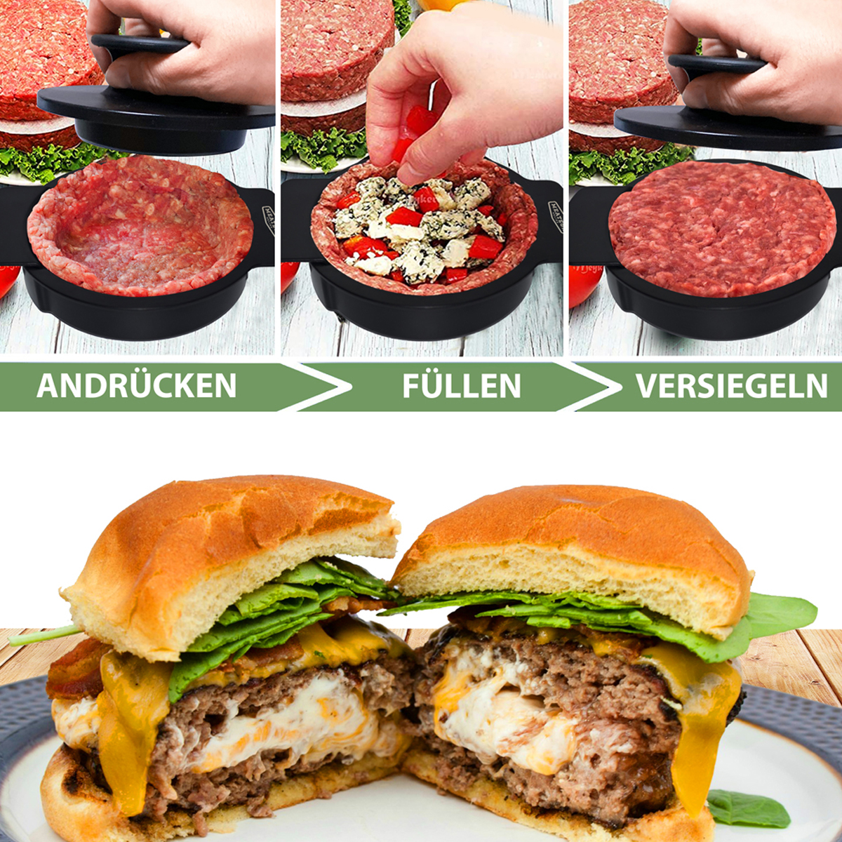 MEATEOR schwarz Hamburgerpressen, Set Burgerpresse