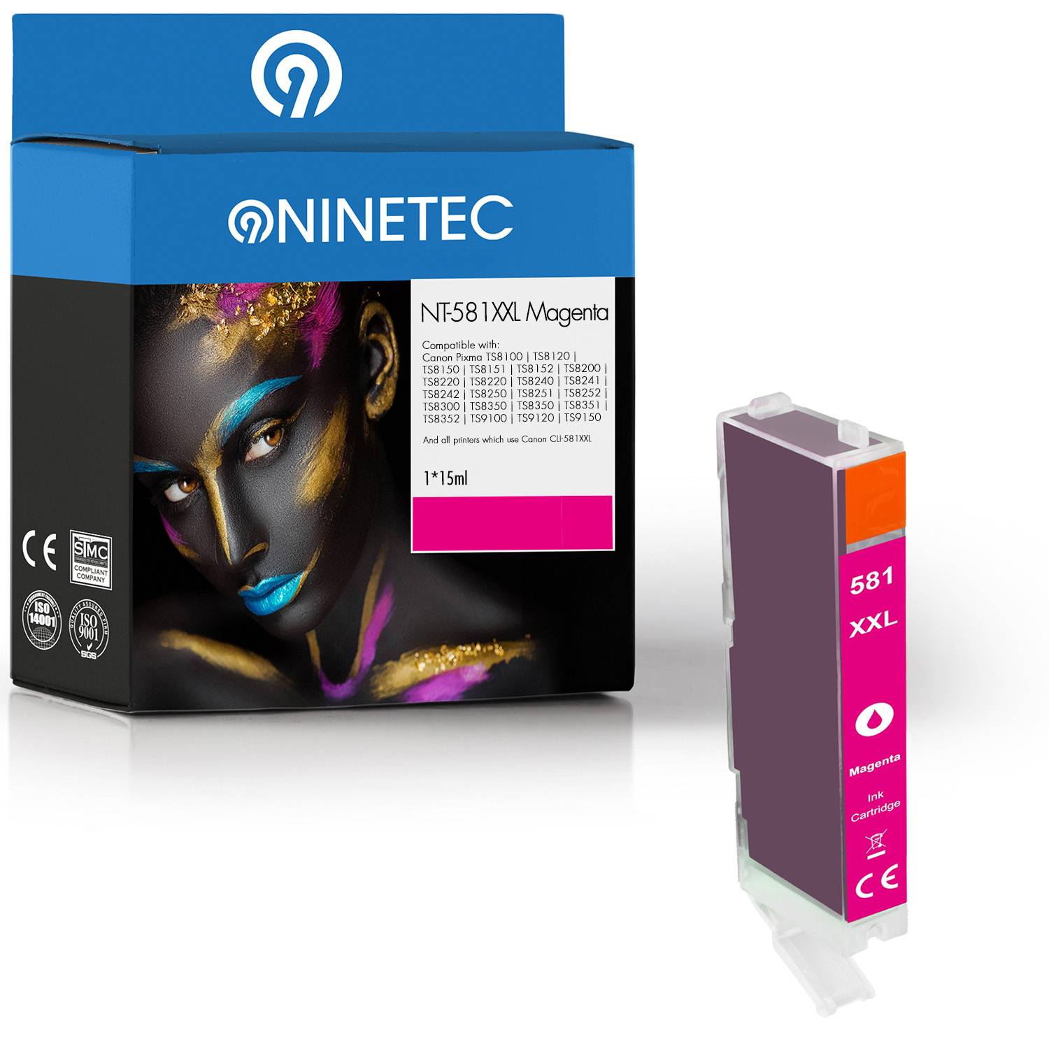 001) NINETEC 1 CLI-581 (2050 Patrone ersetzt Tintenpatrone C magenta Canon