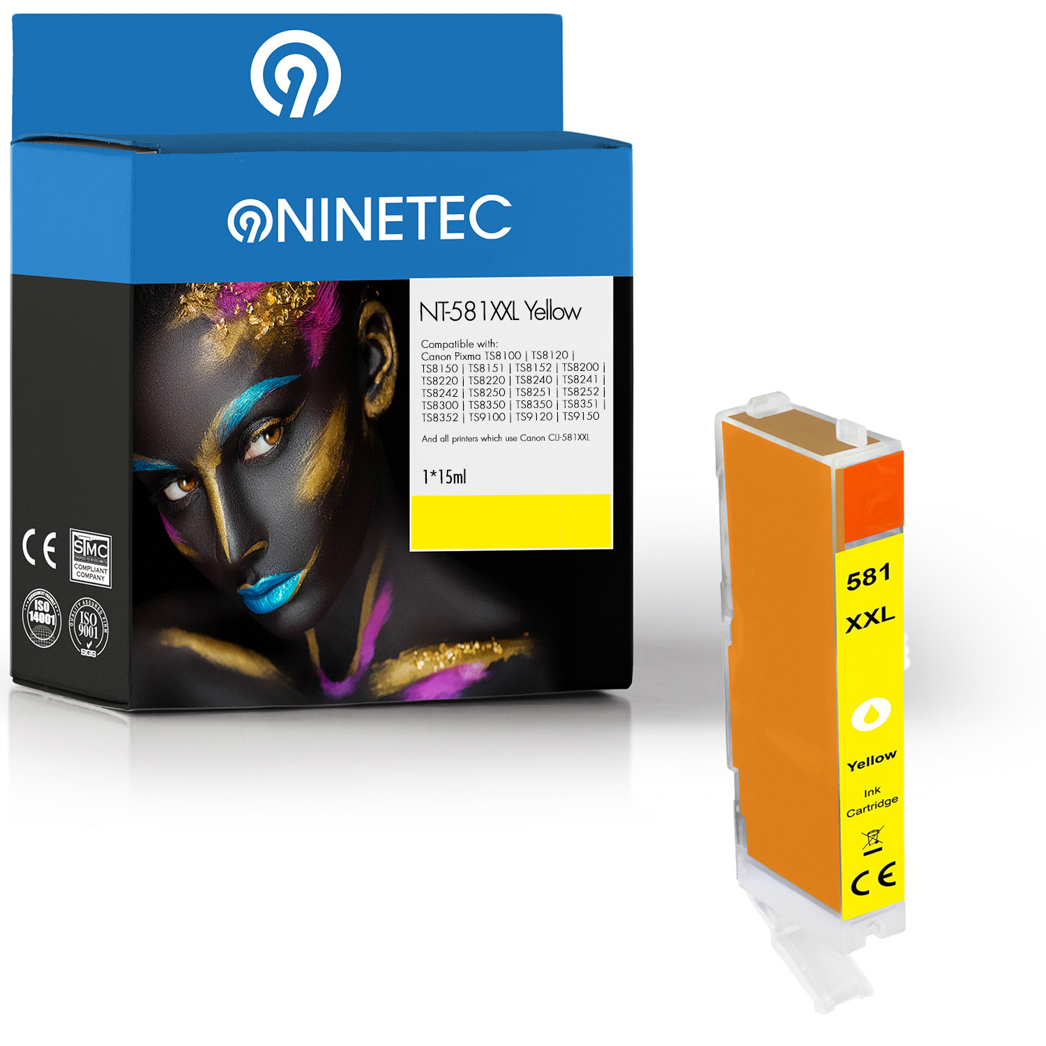 NINETEC 1 Patrone ersetzt CLI-581 C (2051 yellow Tintenpatrone Canon 001)