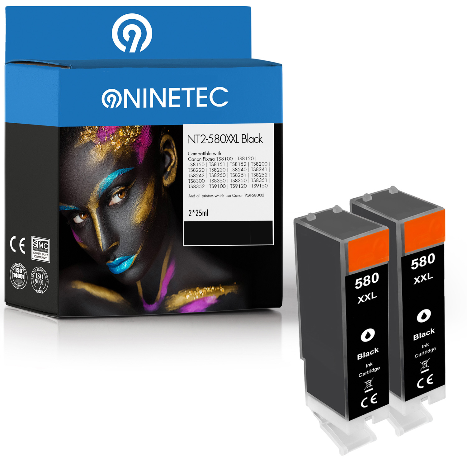 NINETEC (2024 Patronen Tintenpatronen black ersetzt PGI-580 C Set Canon 2er 001)