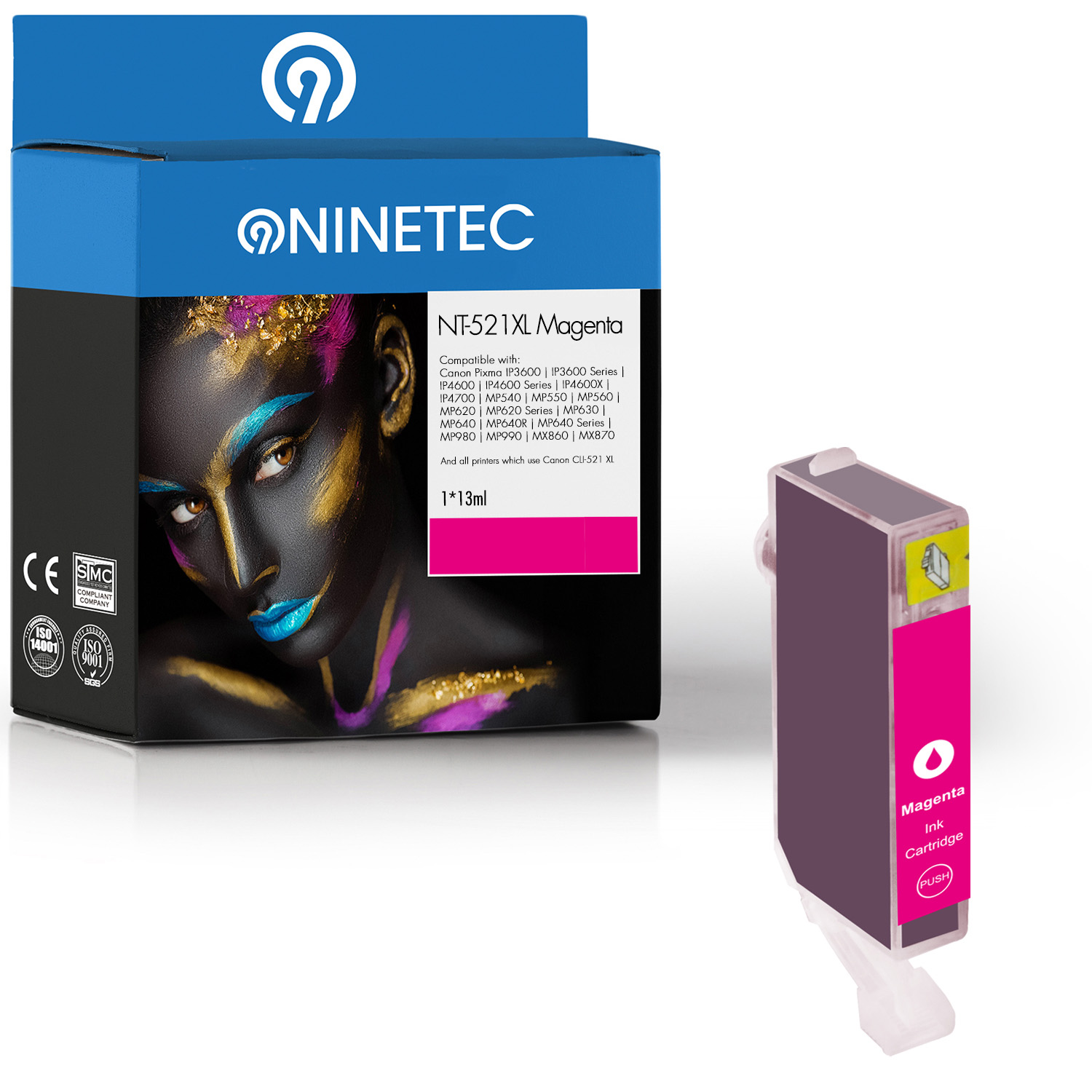 NINETEC 1 Patrone Tintenpatrone CLI-521 magenta 001) ersetzt Canon B (2935