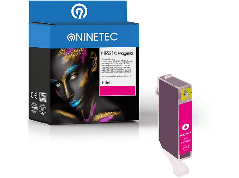 NINETEC 1 Patrone ersetzt Canon CLI-521 Tintenpatrone magenta (2935 B 001)