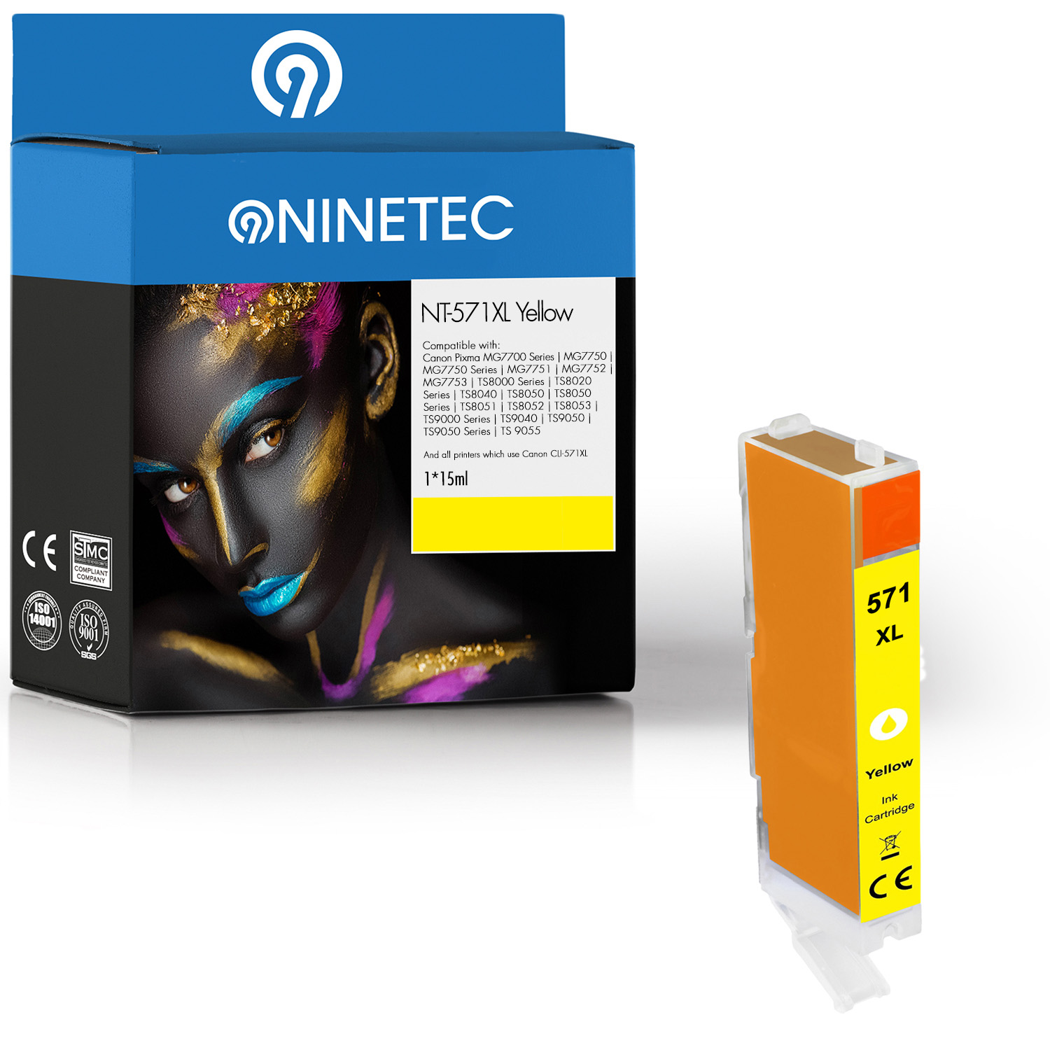 NINETEC 1 Patrone ersetzt Canon 001) (0334 yellow Tintenpatrone CLI-571 C