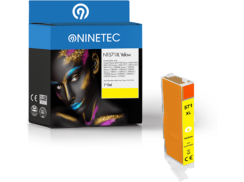 NINETEC 1 Patrone ersetzt Canon 001) (0334 yellow Tintenpatrone CLI-571 C