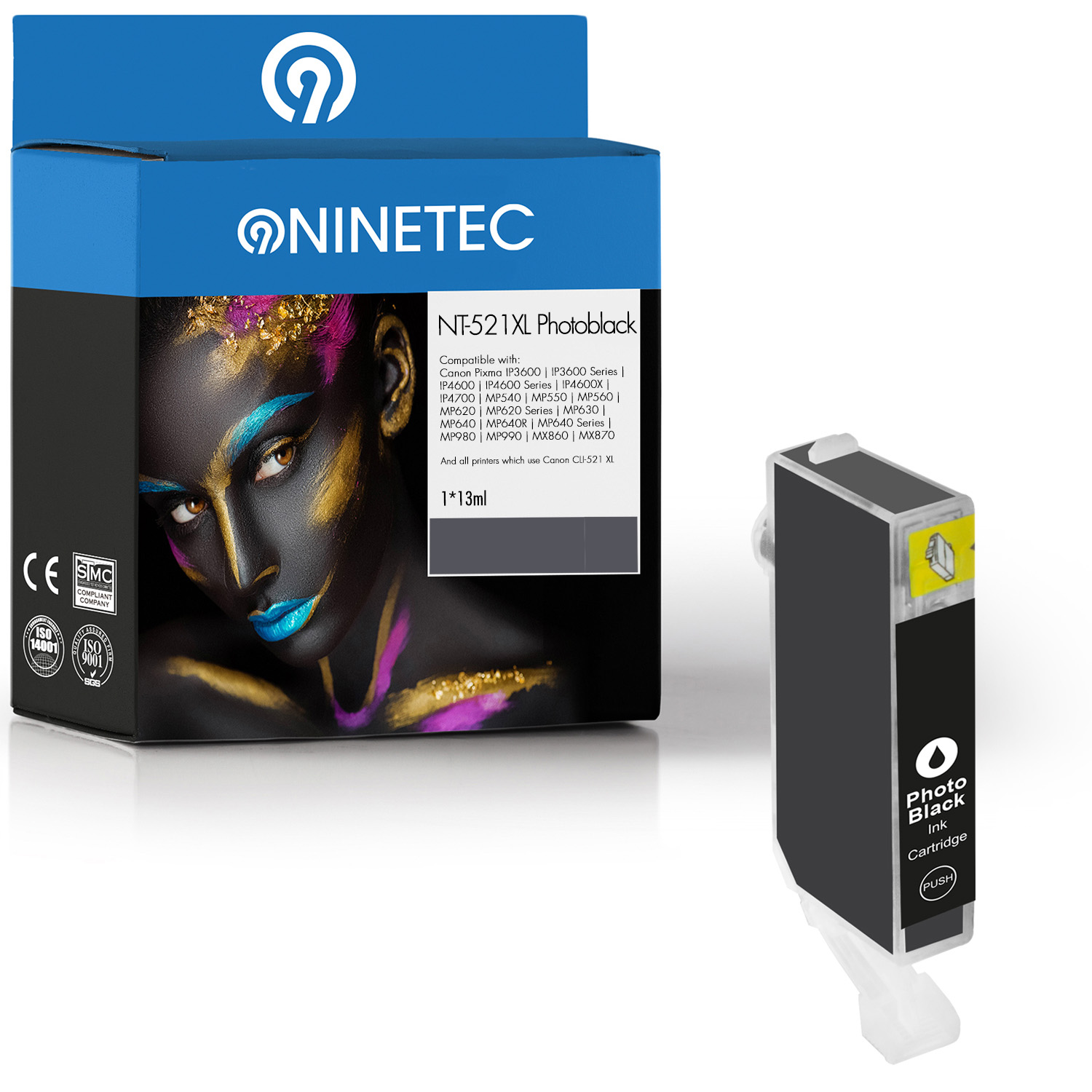 NINETEC 1 Patrone (2933 B 001) Tintenpatrone CLI-521 Canon photoblack ersetzt