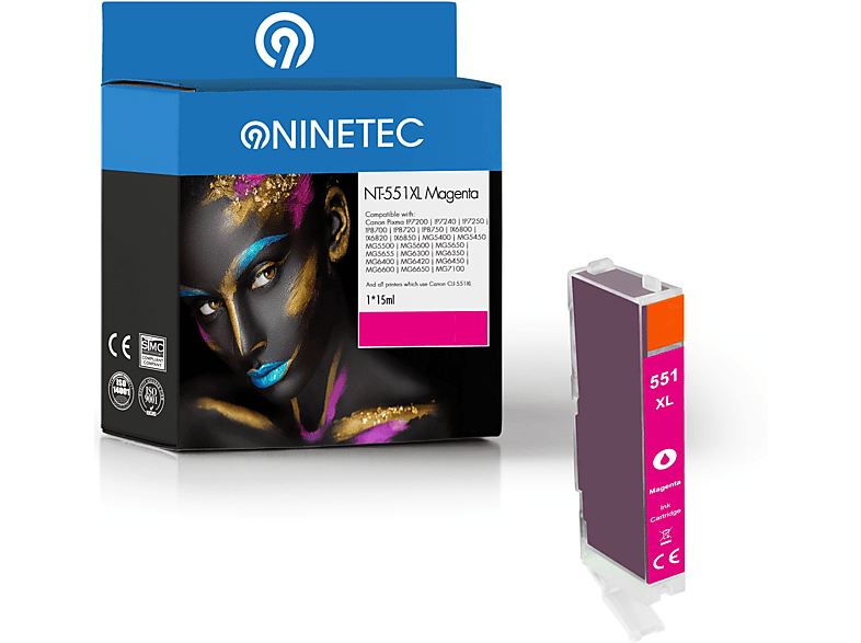 NINETEC 1 Patrone ersetzt Canon CLI-551 Tintenpatrone magenta (6445 B 001)