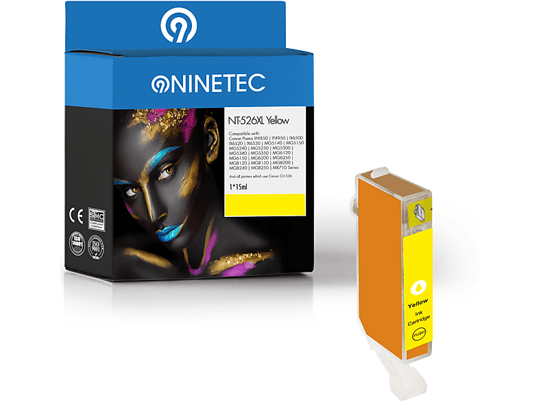 NINETEC 1 Patrone ersetzt Canon CLI-526 Tintenpatrone yellow (4543 B 001)