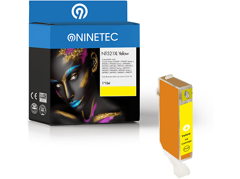 NINETEC 1 Patrone ersetzt Canon CLI-521 Tintenpatrone yellow (2936 B 001)