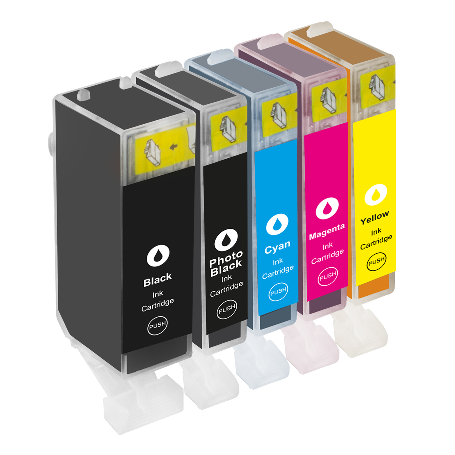 NINETEC 5er B Set black, cyan, magenta, ersetzt Canon Tintenpatronen yellow, CLI-521 photoblack (2933 010) PGI-520