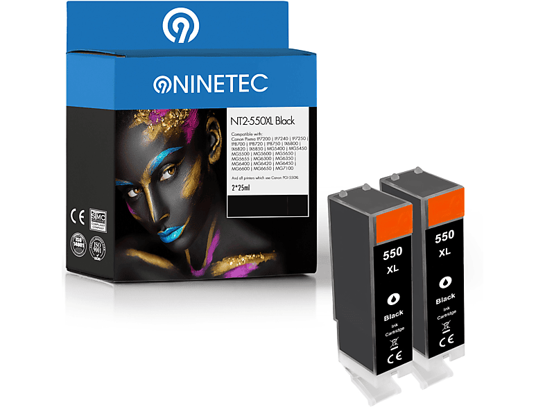 NINETEC 2er Set Patronen ersetzt Canon PGI-550 Tintenpatrone black (6431 B 001)
