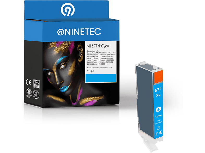 NINETEC 1 Patrone ersetzt Canon CLI-571 Tintenpatrone cyan (0332 C 001)