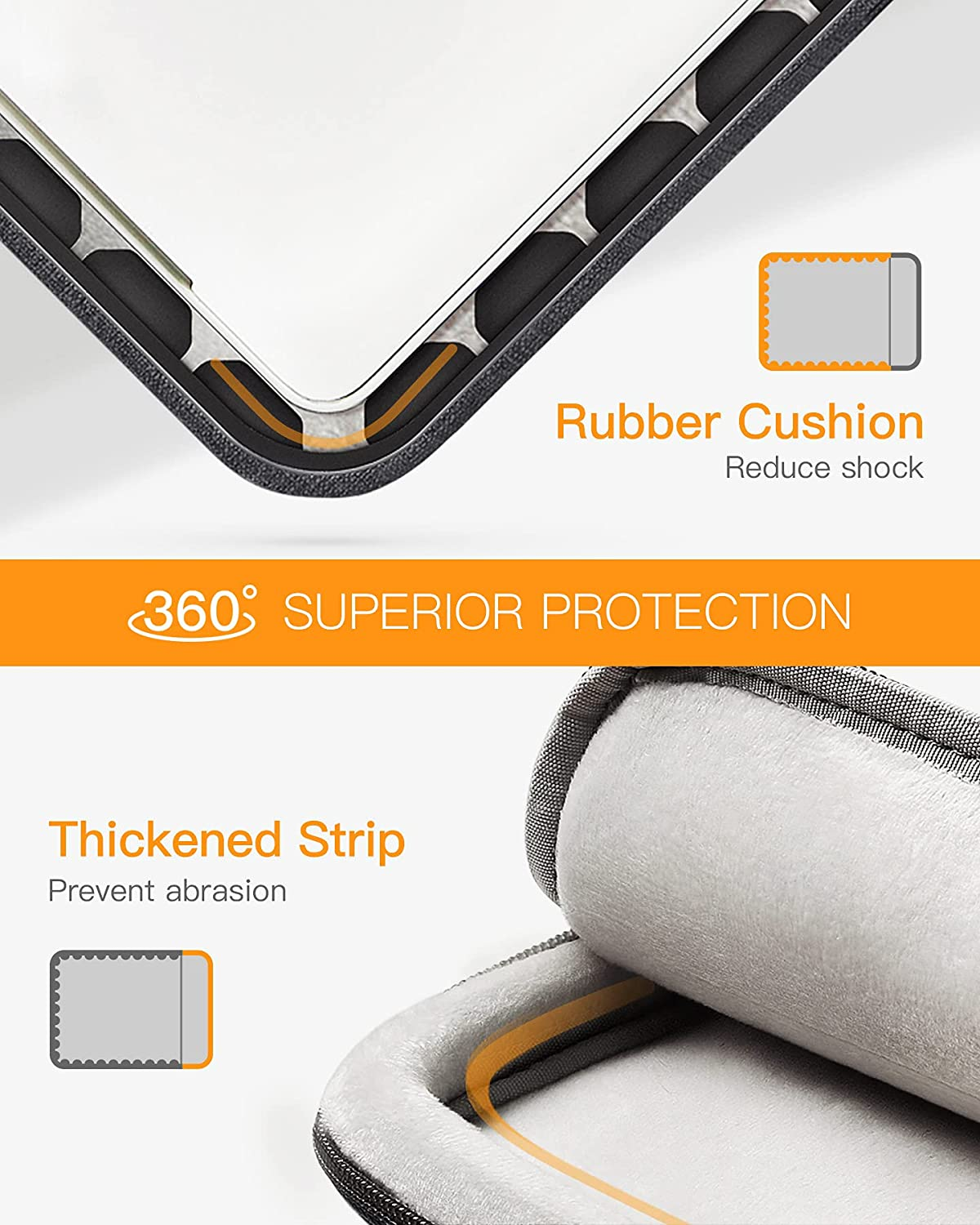 Nahaufnahme einer Laptoptasche, die Gummipolster und verstärkten Streifen zeigt.