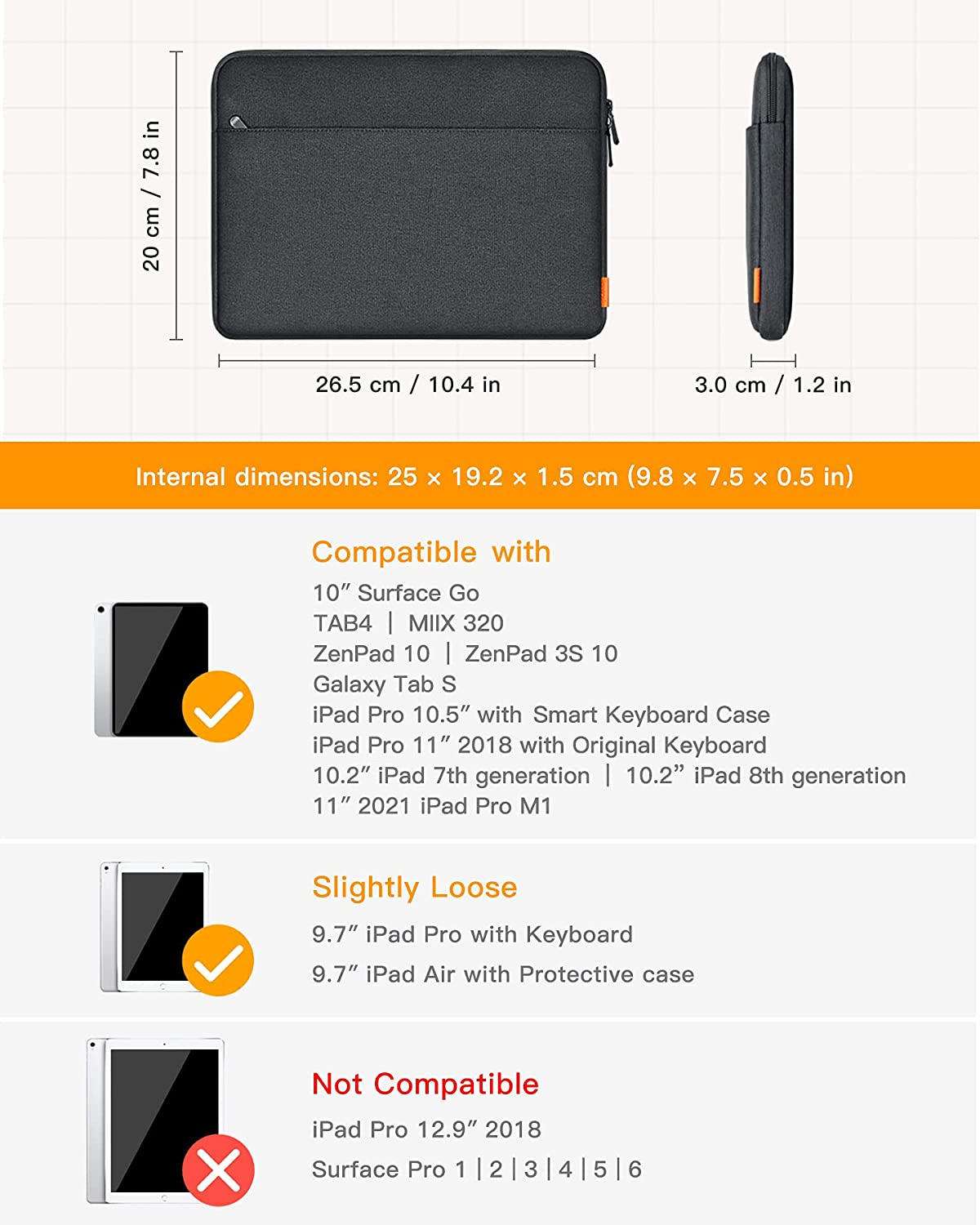 INATECK Tasche Hülle Kompatibel Apple，Microsoft，Samsung，HUAWEI，ASUS，Lenovo iPad 9,7/10/10,2/10,5/10.9/11 Tablette für schwarz Tablet-Tasche Polyester, Zoll Sleeve mit