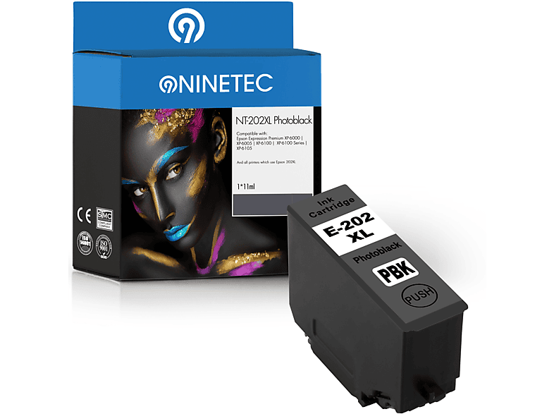 NINETEC 1 Patrone ersetzt 202XL Tintenpatrone photoblack (C 13 T 02H14010)