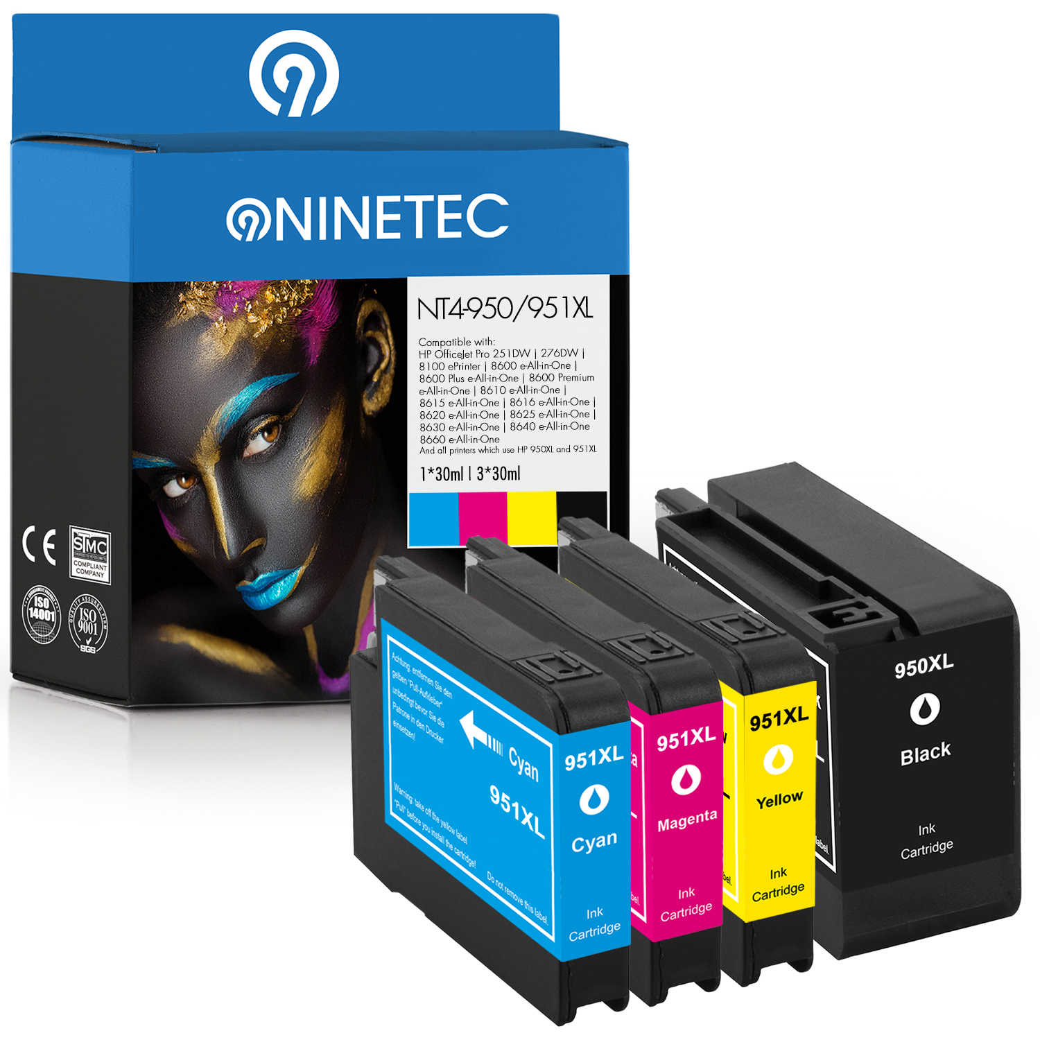 NINETEC 4er Set Patronen ersetzt CN 045 Tintenpatronen black, AE, CN 048 (CN yellow 046 951XL 047 950XL cyan, CN AE, AE, AE) HP magenta