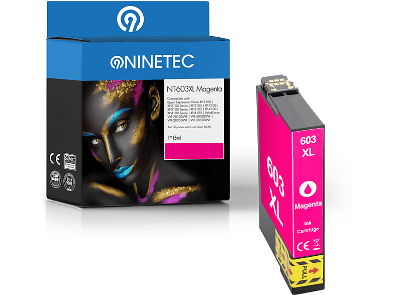 NINETEC 1 Patrone ersetzt Epson 603XL Tintenpatronen magenta (C 13 T 03A34010)