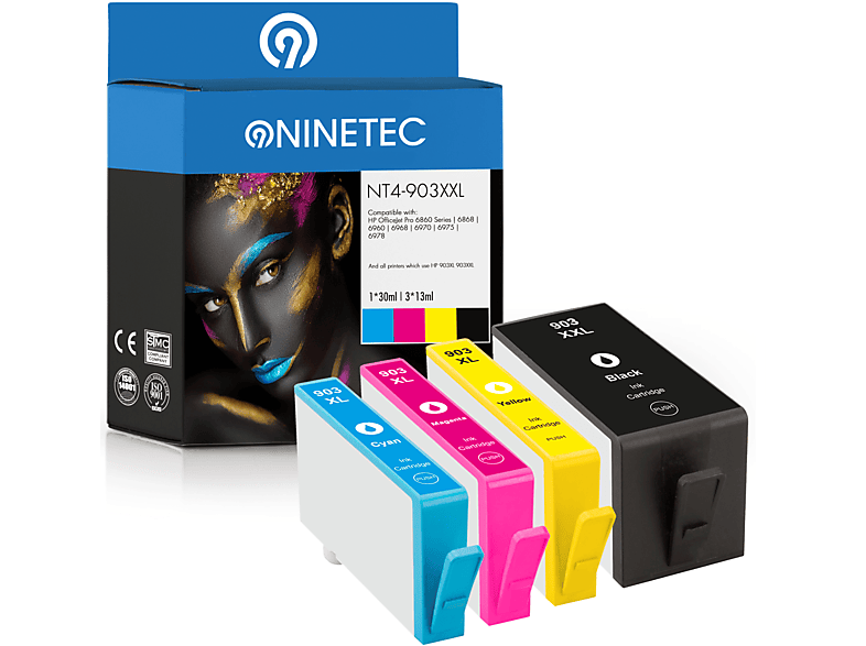 NINETEC 4er Set Patronen ersetzt HP 903XXL 903XL Tintenpatronen black, cyan, magenta, yellow (T6L99AE, T6M03AE, T6M07AE, T6M11AE)