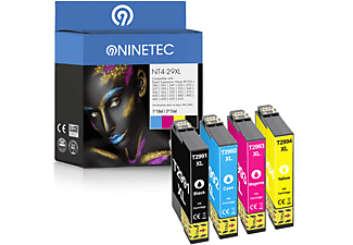 NINETEC 4er Set ersetzt Epson T2991-T2994 29XL Tintenpatronen black, cyan, magenta, yellow (C 13 T 29914010, C 13 T 29924010, C 13 T 29934010, C 13 T 29944010)