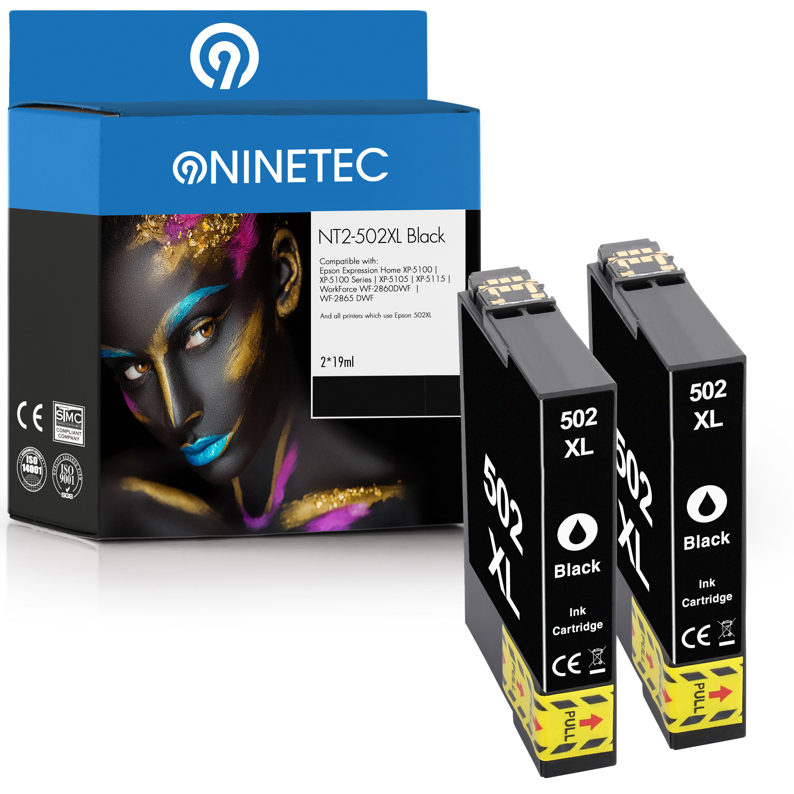 NINETEC 2er Set Patronen ersetzt 502XL Tintenpatrone 13 black Epson (C T 02W14010)