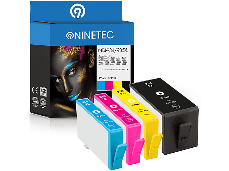 NINETEC 4er Set Patronen ersetzt HP 934XL 935XL Tintenpatronen black, cyan, magenta, yellow (C2P23AE, C2P24AE, C2P25AE, C2P26AE)
