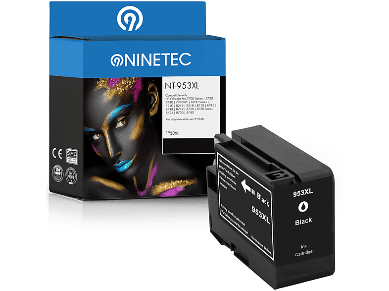 NINETEC 1 Patrone ersetzt HP (L0S70AE) Tintenpatrone black 953XL