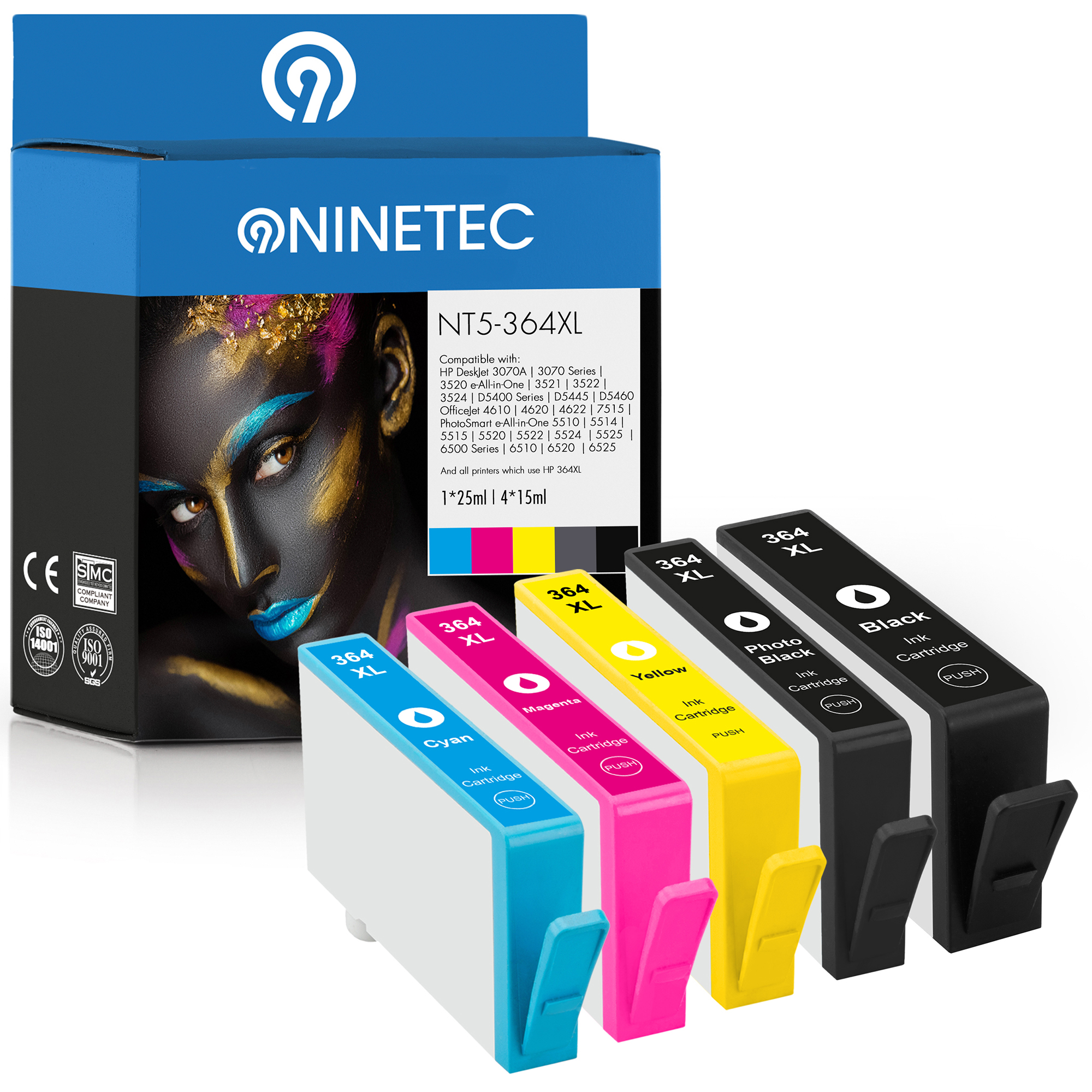 (CB 323 ersetzt magenta, CB 364XL 321 324 EE) 325 5er HP Patronen yellow EE, black, EE, Tintenpatronen NINETEC CB cyan, CB Set EE,