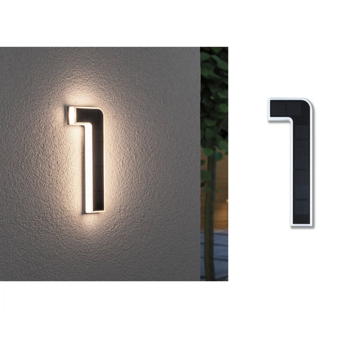 Podświetlona cyfra jeden na ścianie. Druga jedynka po prawej.