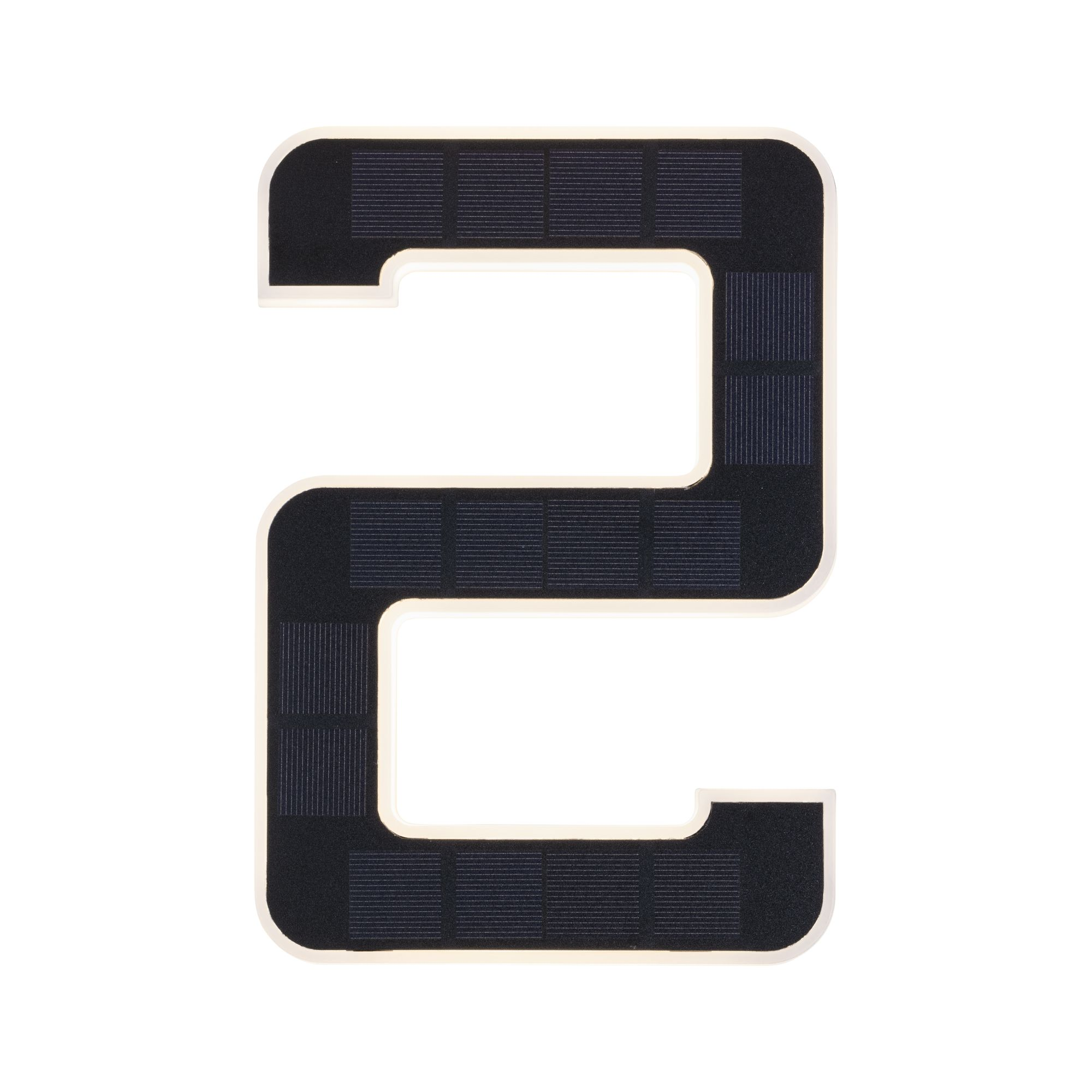 Białe światło w kształcie cyfry dwa. Czarne panele słoneczne są na numerze.