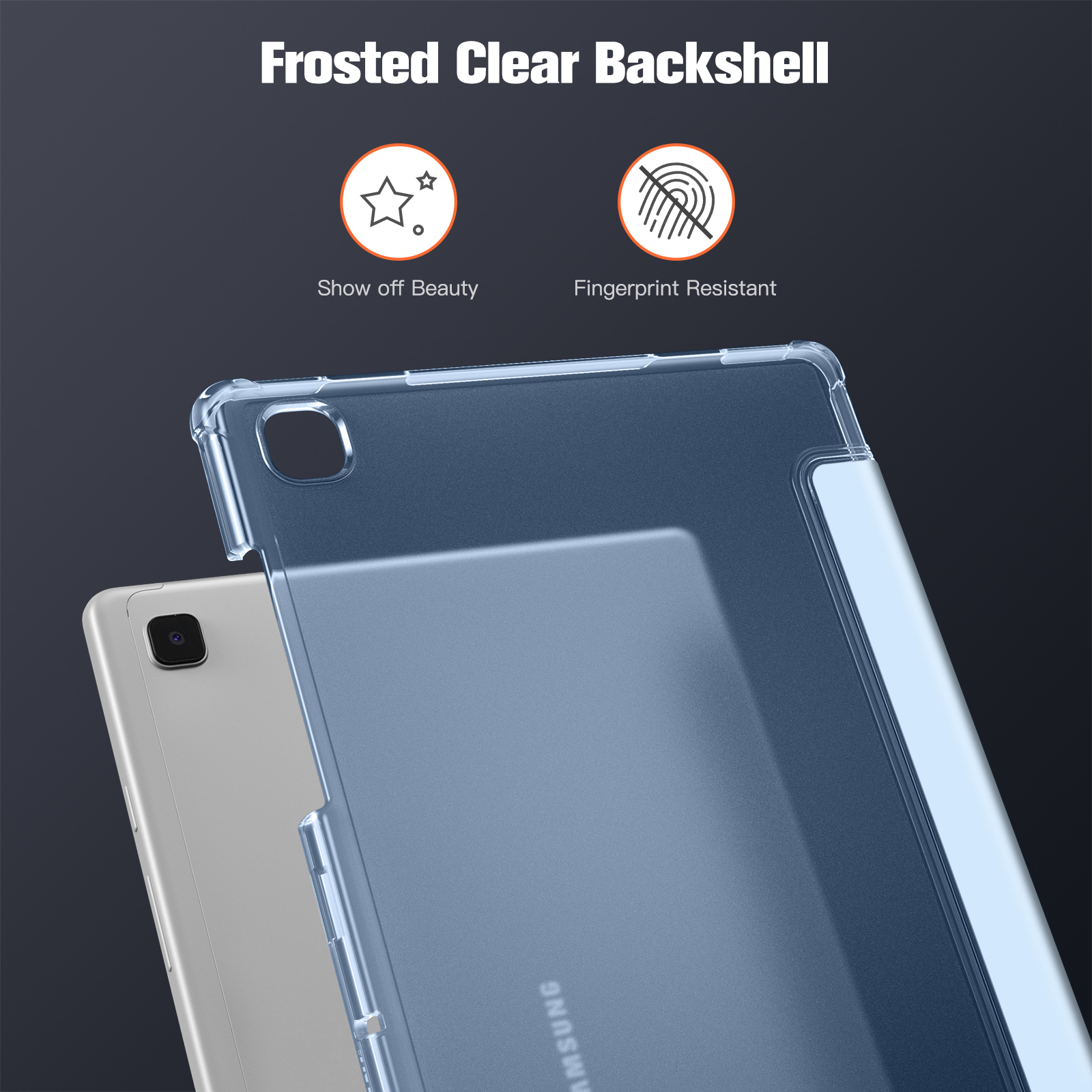 Transparente Handyhülle mit Rückseite des Telefons, mit dem Schriftzug "Frosted Clear Backshell".