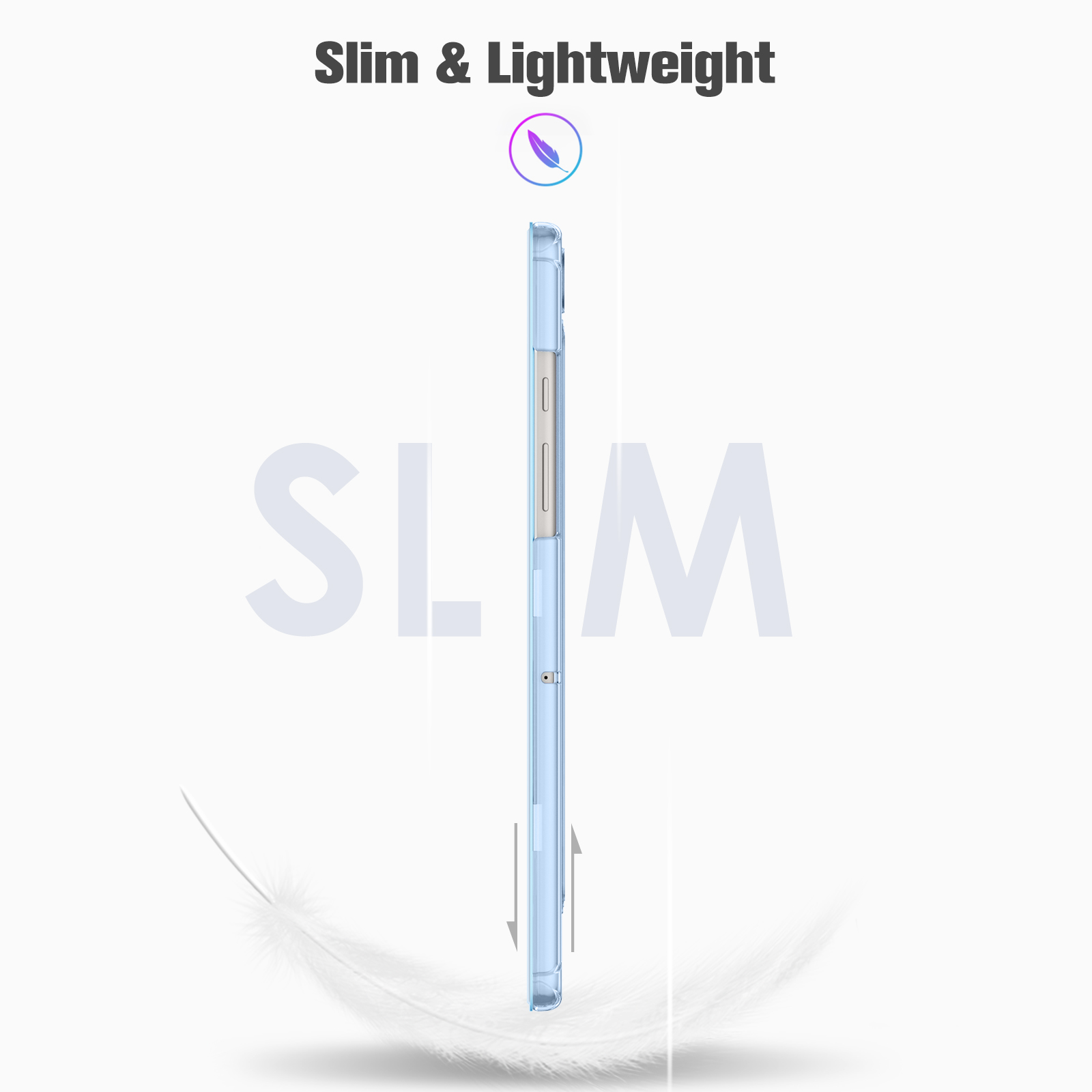 Seitenansicht einer schlanken, transparenten Handyhülle mit dem Wort "SLIM" teilweise sichtbar.