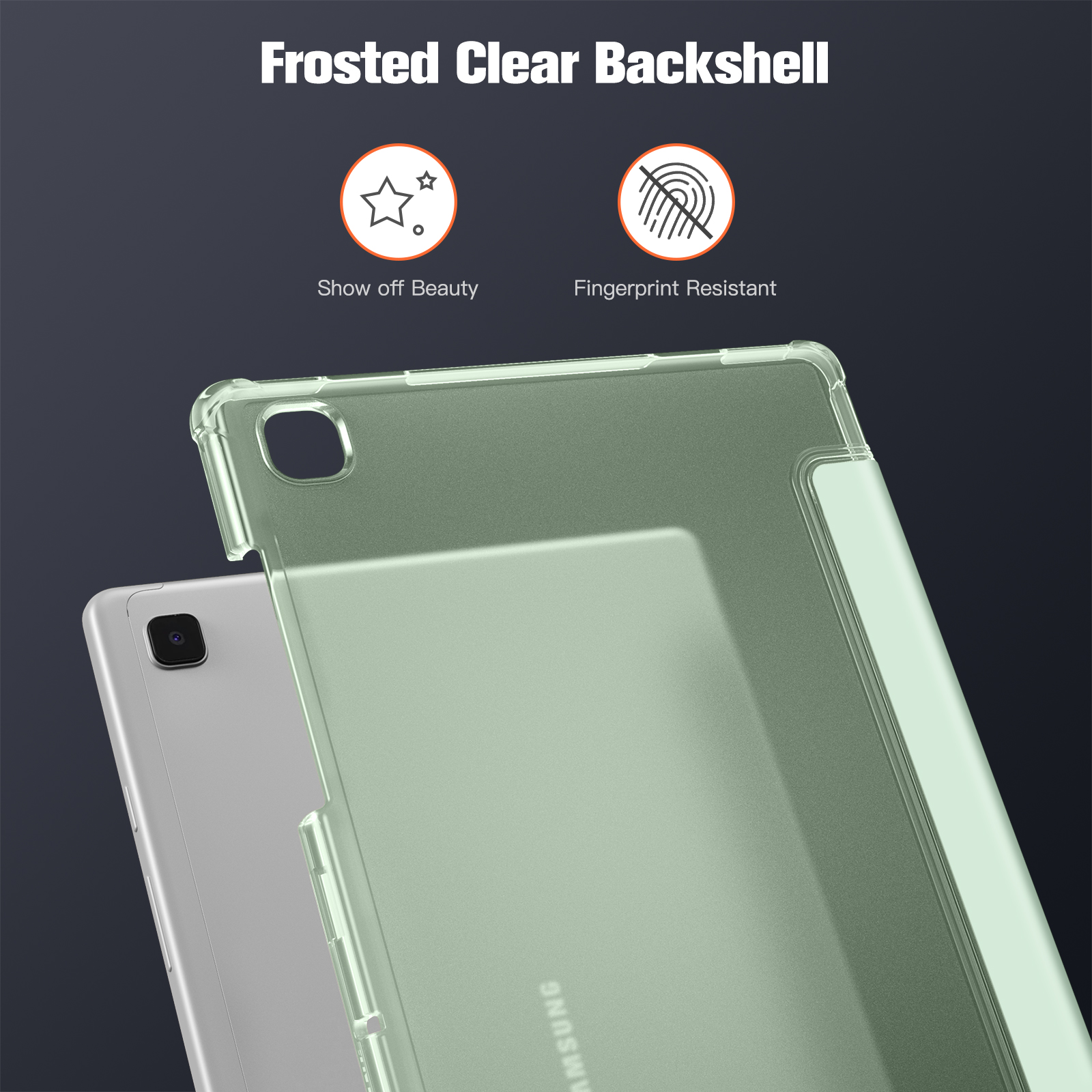 Grüne transparente Hülle für ein Tablet, das ein Tablet darin zeigt.