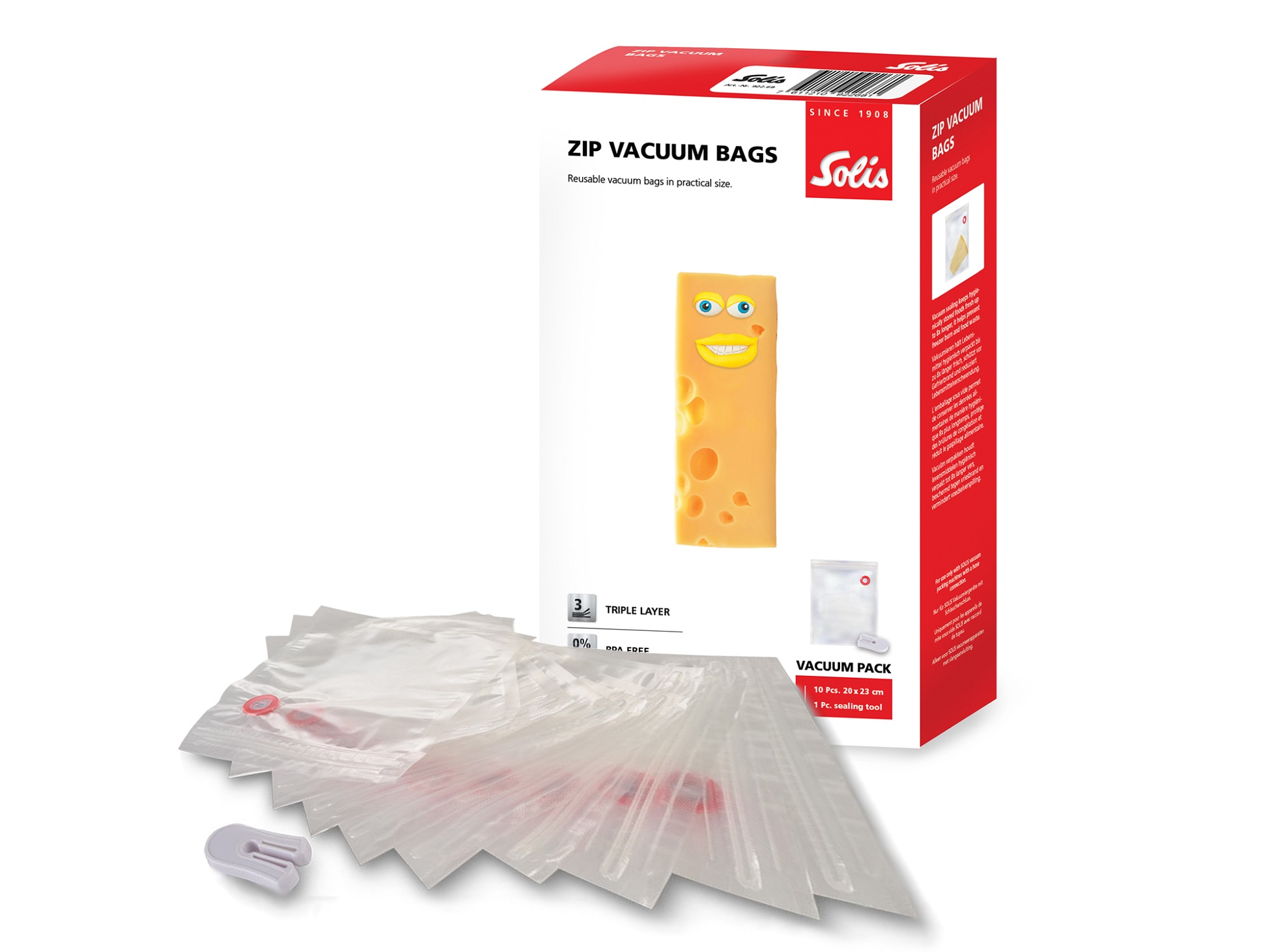 SOLIS OF SWITZERLAND 10 Vakuumierbeutel transparent 20 mit 23 Zip-Verschluss x - cm Vakuumierfolie