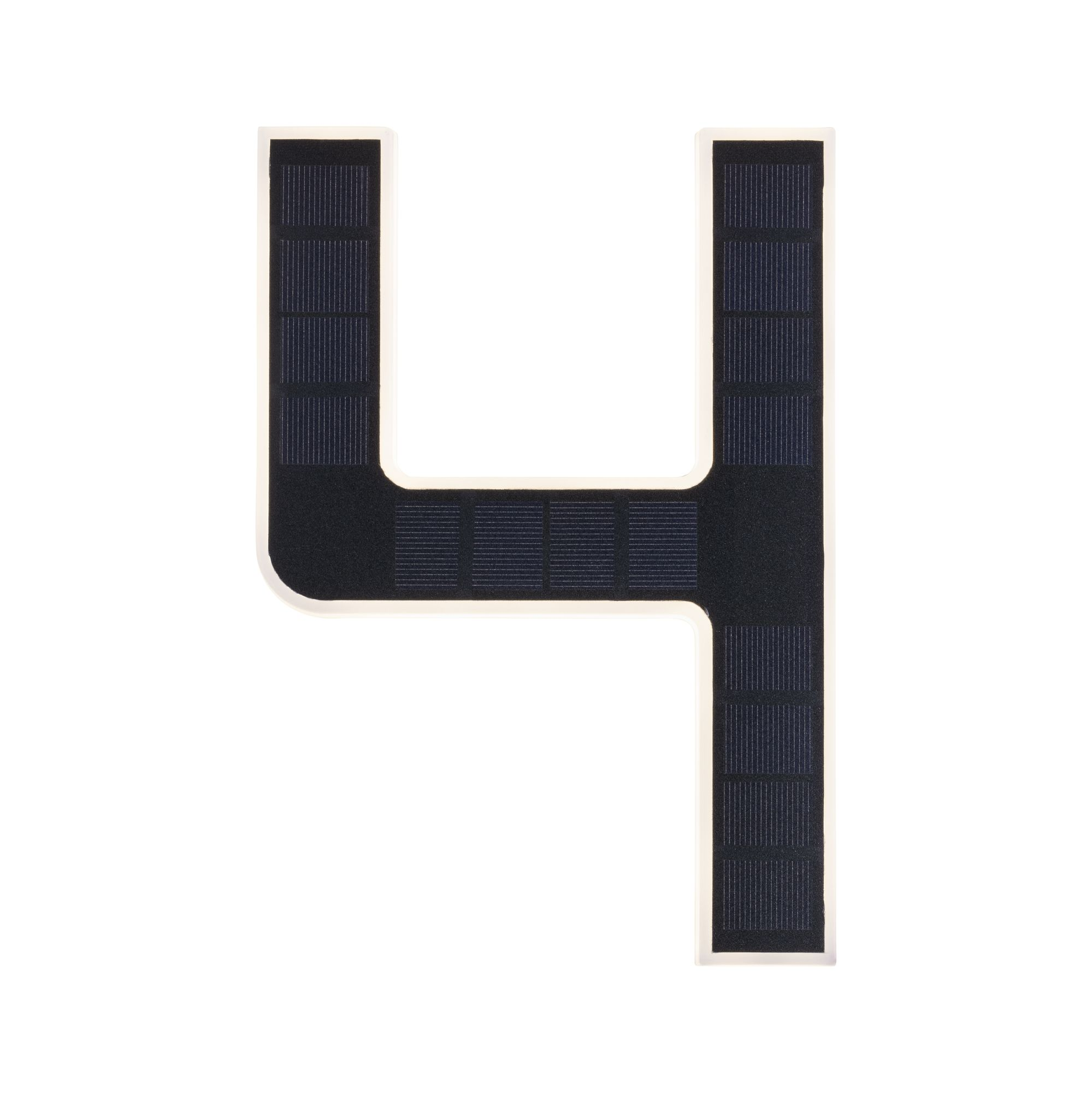 Numer 4 w kolorze czarnym. Posiada wbudowane panele słoneczne. Tło jest białe.